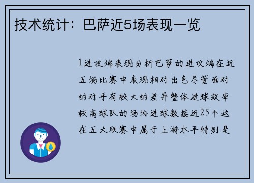 技术统计：巴萨近5场表现一览
